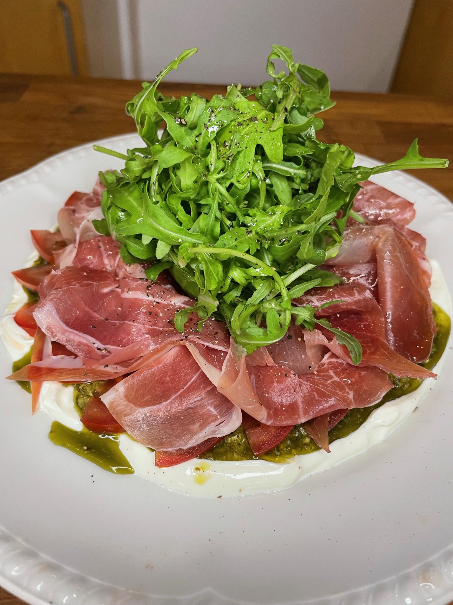 Plate with salad and ham